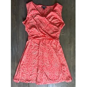 Land's‎ End Pima Cotton Blend Pink Design V-Neck Fit&Flare Dress Womens Size M